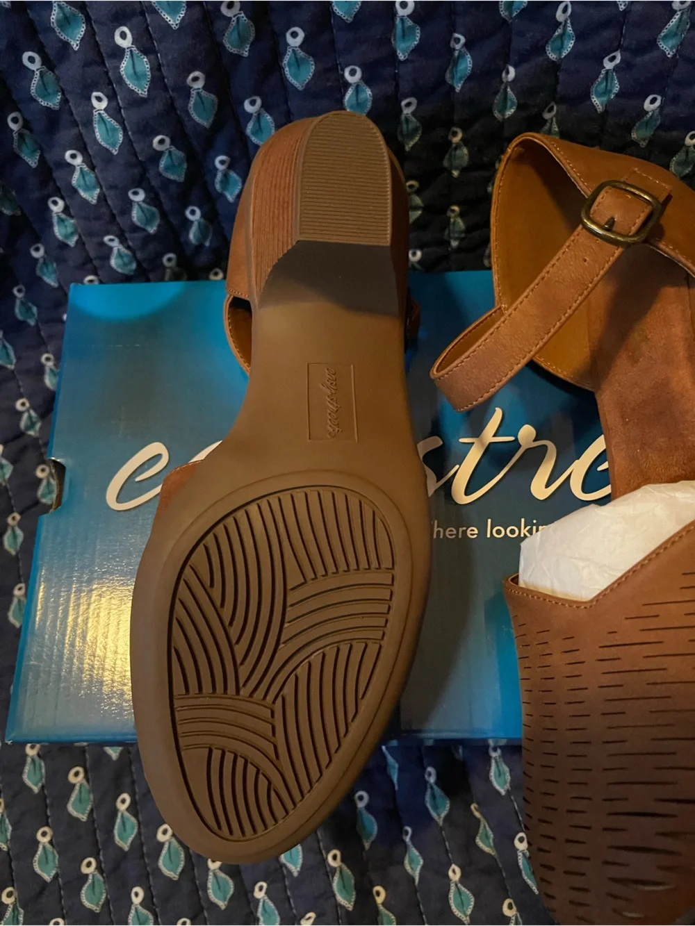 easy street Brown Perforated Slingback Flats